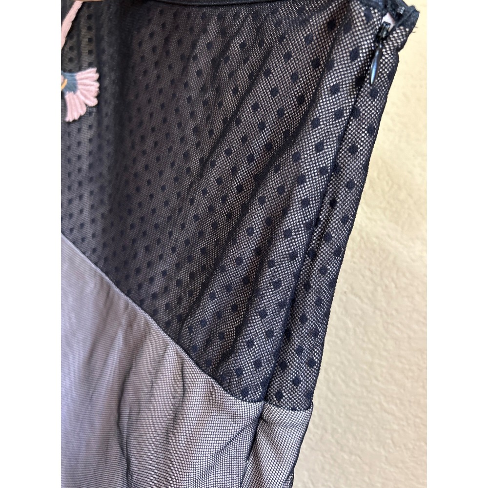 Farm Rio Vintage Y2K Mesh Midi Skirt Black Grey Embroidered Bird Polka Dot Small - Picture 4 of 10